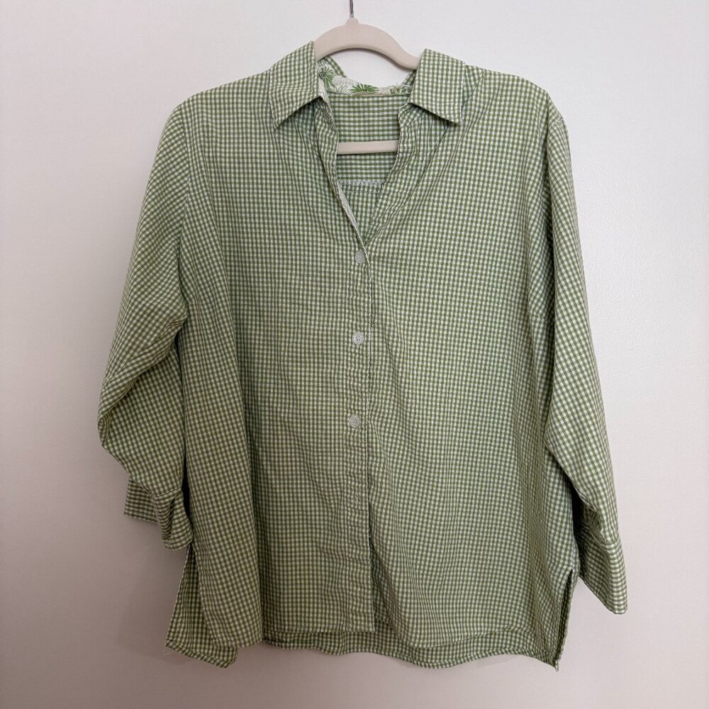 Green & White Gingham Button Down Shirt - Approx. 2X